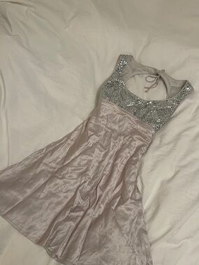 Sleeveless Blush Sequin Bodice Mini Dress